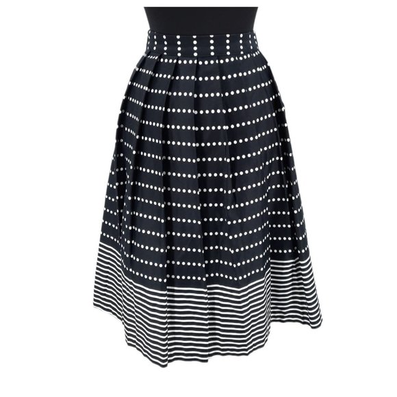 J.O.A. Los Angeles Black White Polka Dot Striped Pleated A-line Skirt Size S - Picture 6 of 10